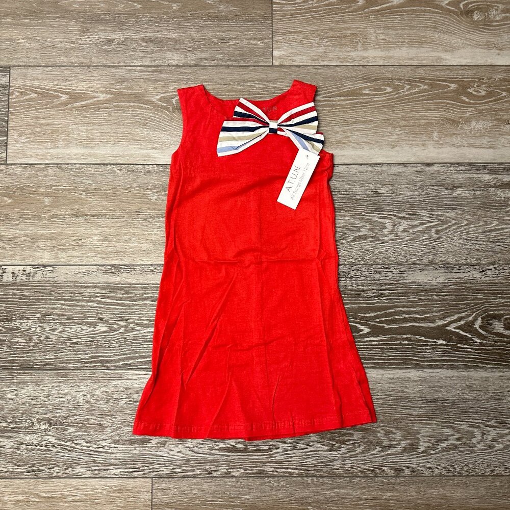 NWT A.T.U.N. Adorable Red Suzy Dress Sz 5 - 6 Years Red White & Blue Bow